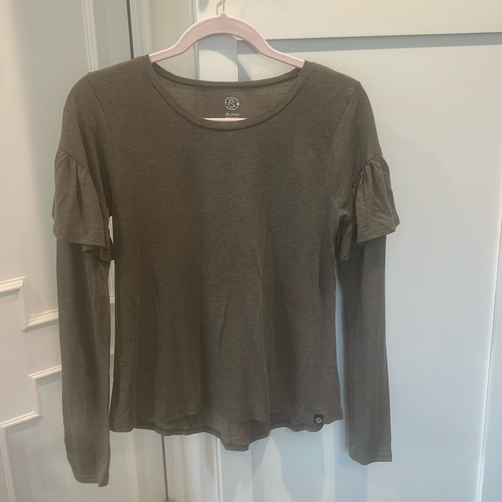 T&B heathered brown girls XL long sleeve with ruffle tshirt